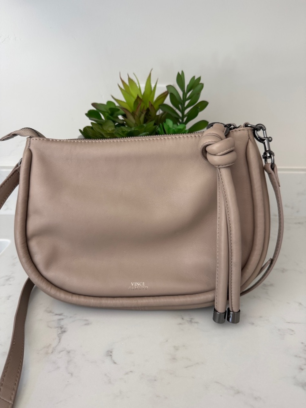 Vince Camuto Basha Leather Crossbody Bag in Wild Mushroom